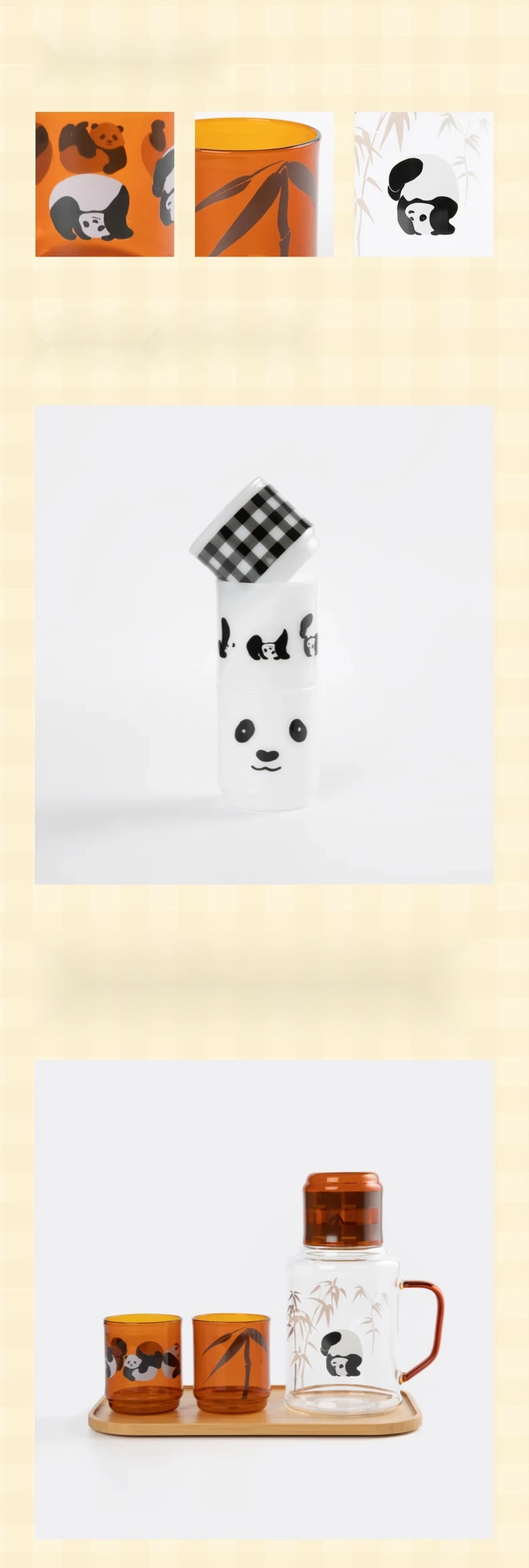 Tbh Beast Pie Home Panda Bangbang Glass Water Bottle Set High Temperature Resistant Home Cold Water Bottle Gift_voghion.com