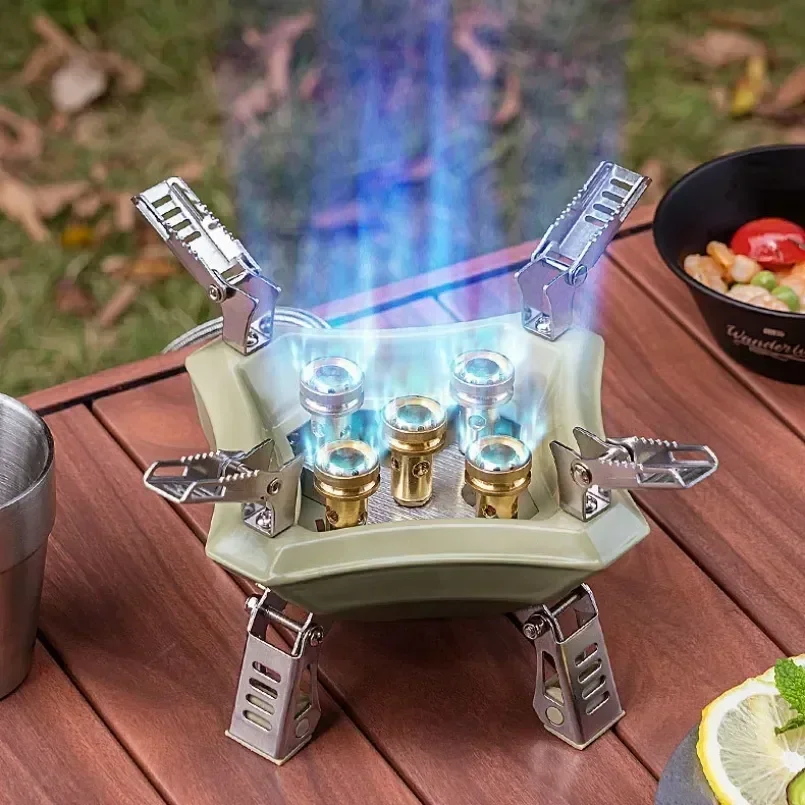 

5 Core Burners Strong Fire Power Camping Gas Stove Portable Tourist Foldable Outdoor Stoves Hiking Barbecue BBQ Cooking Cookware