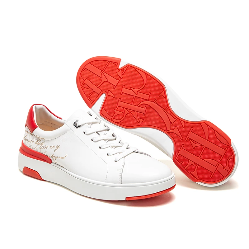 Casual shoes Men's Business Leather Shoes New White Red Bottom Simple Lace up Shoes Gift Box