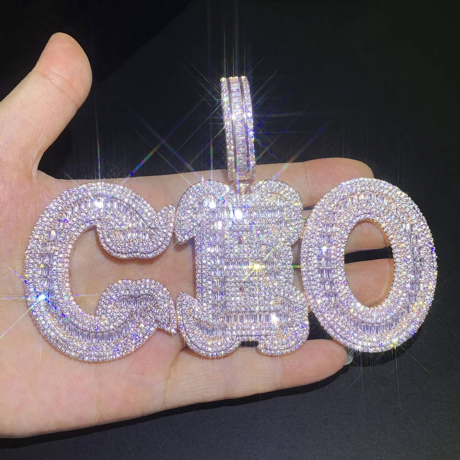 CUC Custom Big Letter Name Pendant Iced Out Baguette Zircon