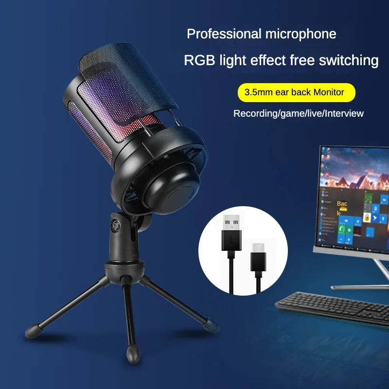 USB Microphone for PC PS4 PS5 Mac RGB Light Pop Filter Shock