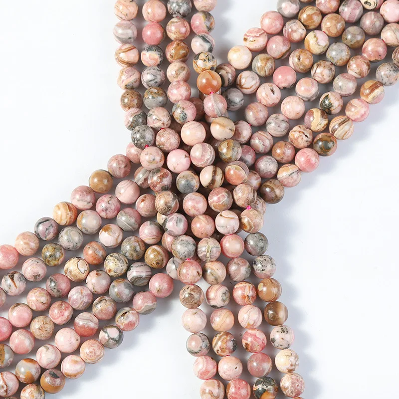 Natural Argentina Rhodochrosite Stone Beads Round Loose Spacer Bead For DIY Making Jewelry Bracelet Accessories 15''