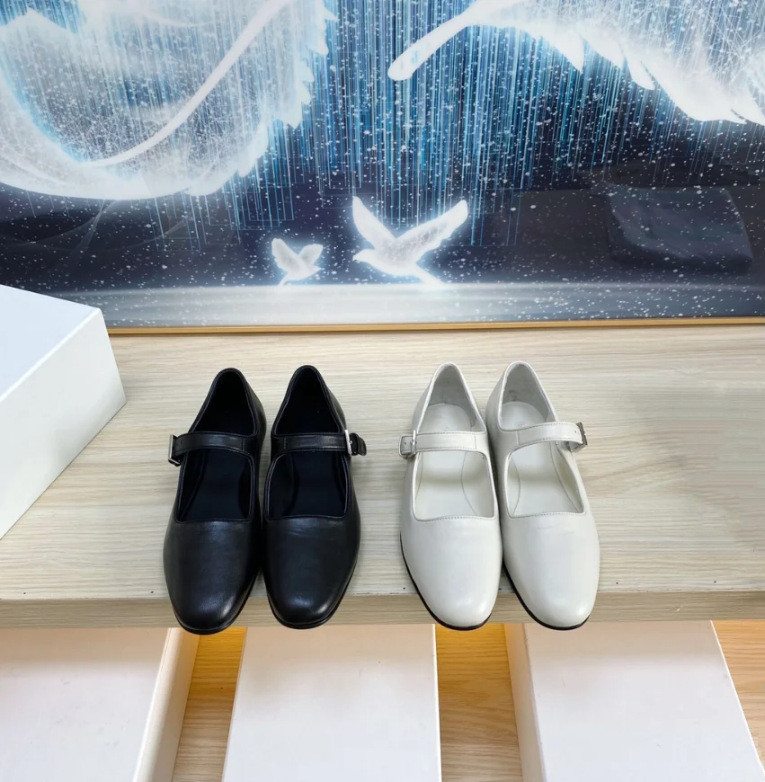 Retro genuine leather versatile flat sole single shoe ballet shoes for women