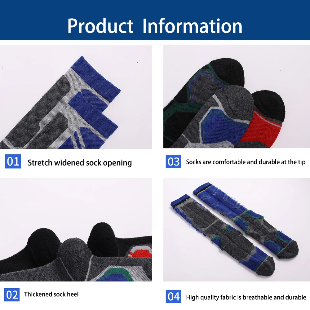2 Pairs/Set Thermal Merino Wool Ski Socks for Snowboarding, Knee-high, Warm, Hunting, Dry, Snow, Camping, Cold Weather, Winter