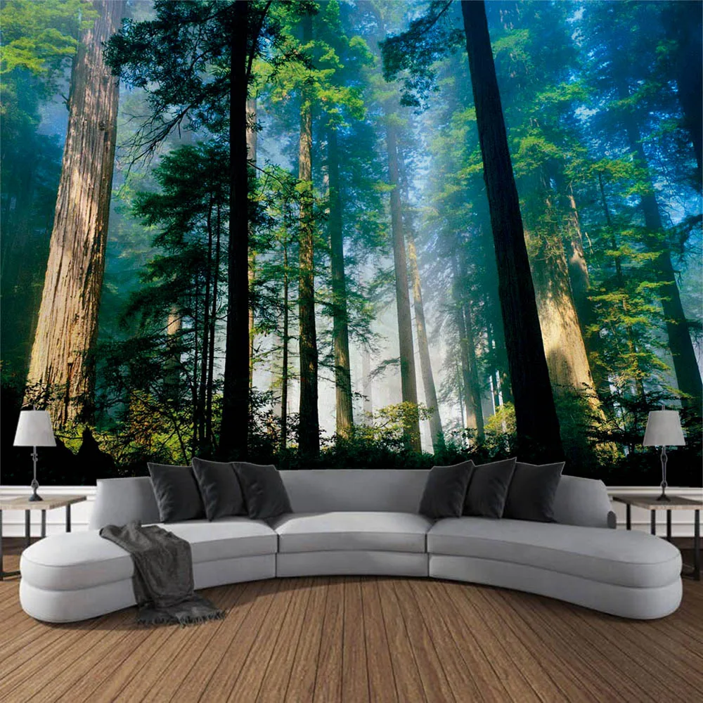 Natural Forest Landscape Tapestry Jungle Wall Hanging Bohemian Home Art Decoration Living Room Bedroom Background Poster
