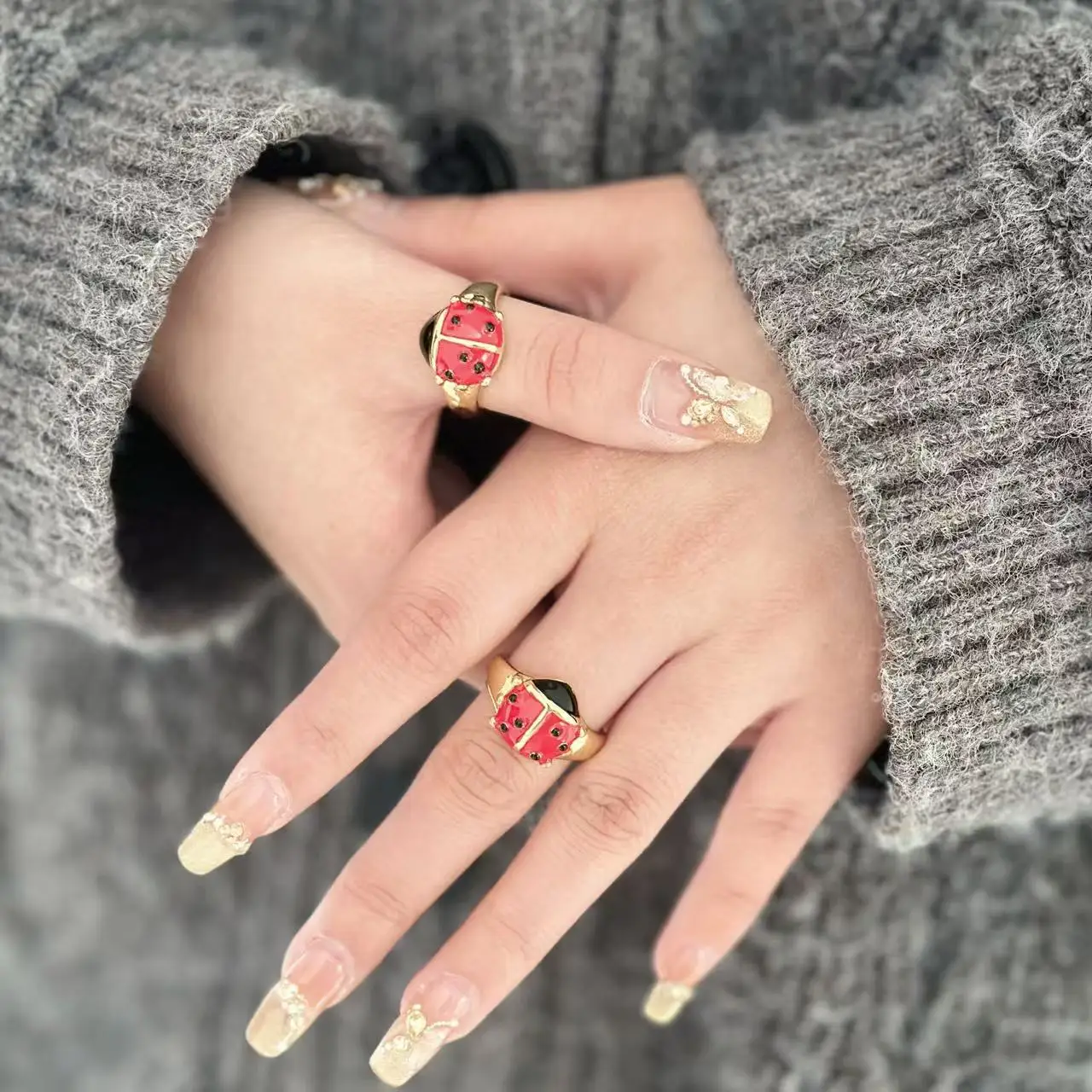 Vintage niche red ladybug adjustable women's ring elegant bohemian jewelry party wedding 2025 new 4