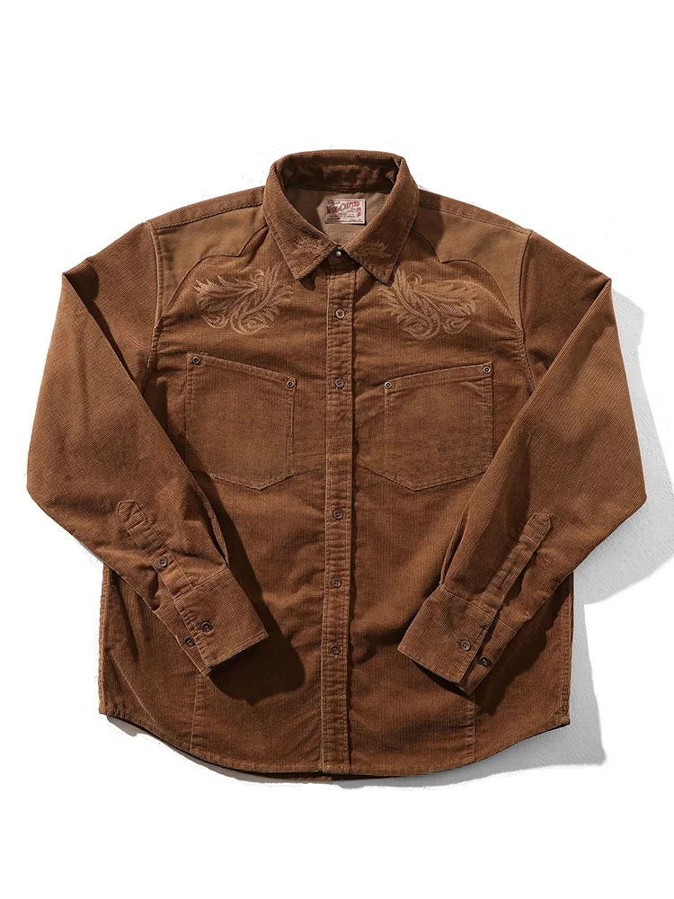 Western Series Long Sve Embroidered Corn Corduroy Narrow irt Youth Faion Autumn Wearable Stand Fit Mens irt