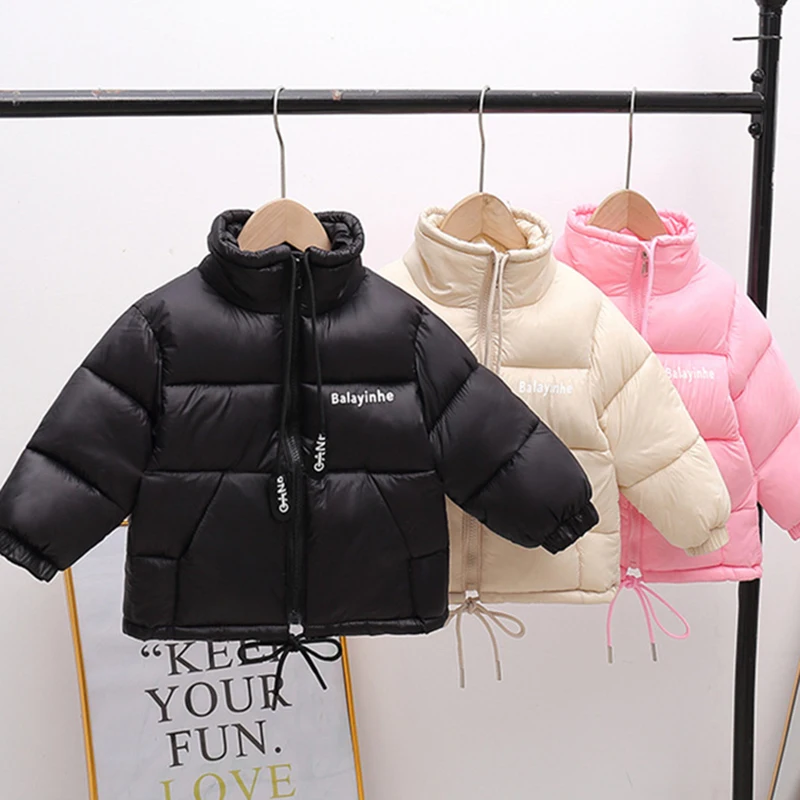 Girls Winter Coat Letter Pull Rope Zipper Warm Down Boys Jacket Kids Jackets for Boys Casual Kids Parka Overcoat 2-13 Year