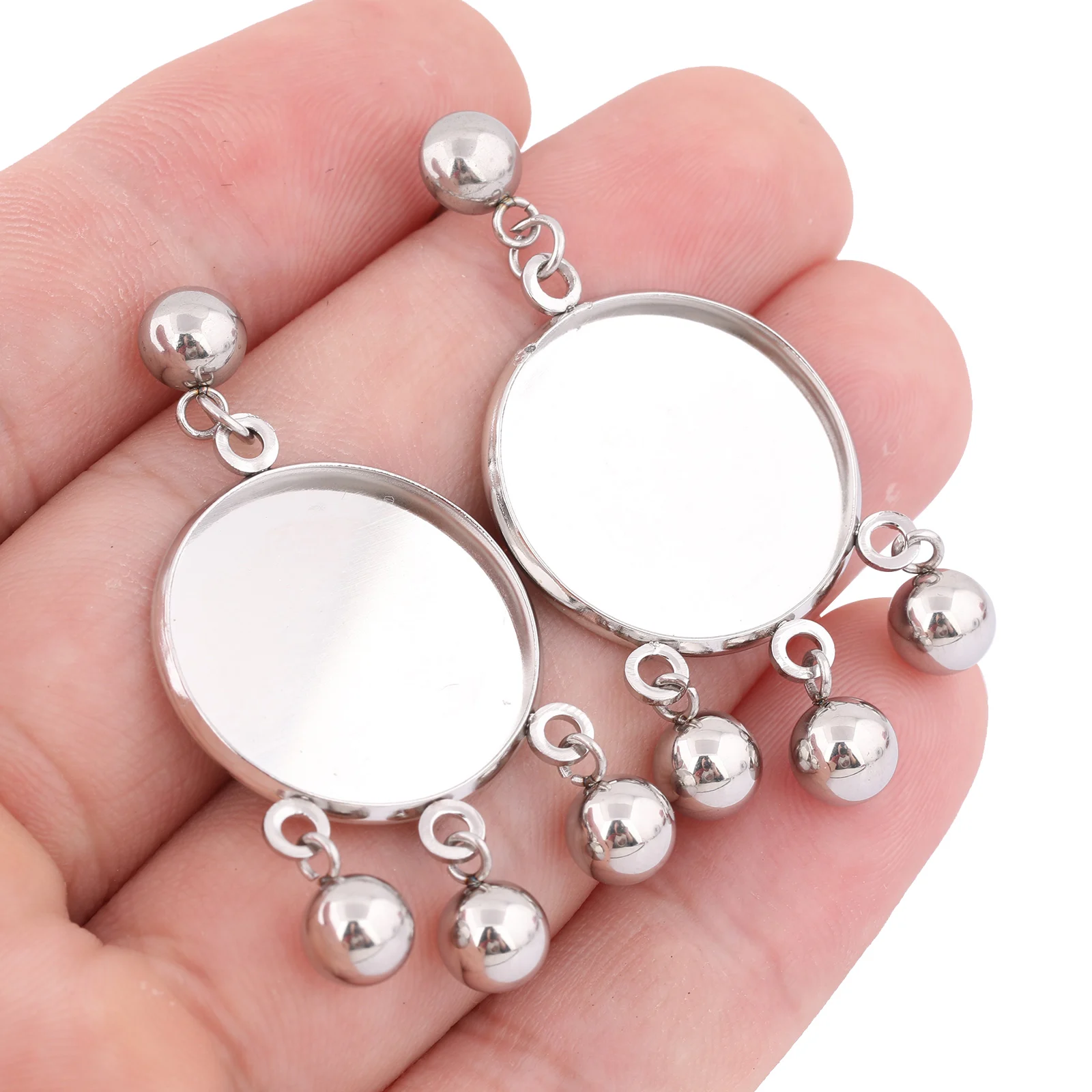Jewelry Findings 6pcs Stainless Steel 20mm Cabochon Earring Base Setting Blanks With Ball Charms Diy Post Ear Studs Findings For Jewelry Making