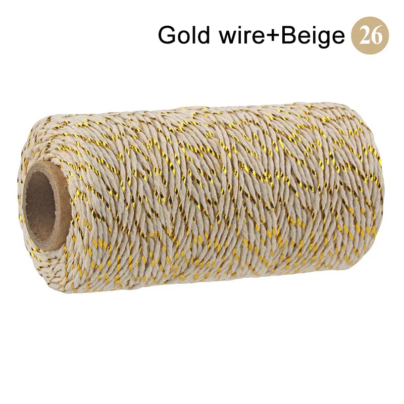 100M/Roll Cotton Bakers Twine String Cord Rope Two-color Cotton Craft Twine Home Textile Gift Packaging Christmas Wedding Decor 