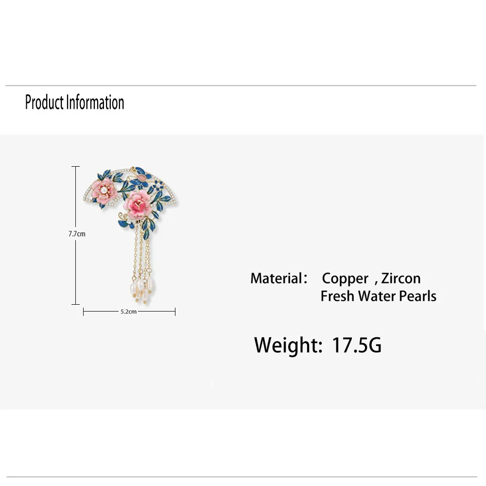 Chinese style Peony Flower Brooch Exquisite women Tassel Pearl Pendant brooches Inlaid zircon alloy brooch Suit pins accessories