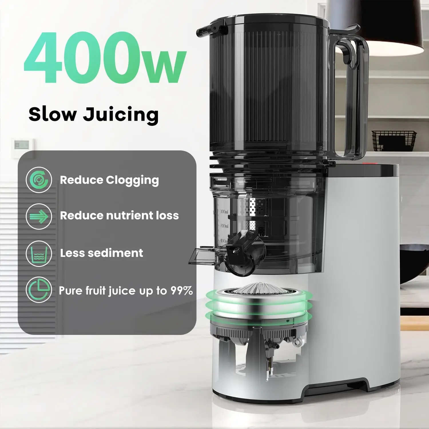Cold Press Juicer, 400w Slow Juicer Machines with 5.4" Wide Feed Chute, Masticating Juicer with High Juice Yield for Whole Veget 5
