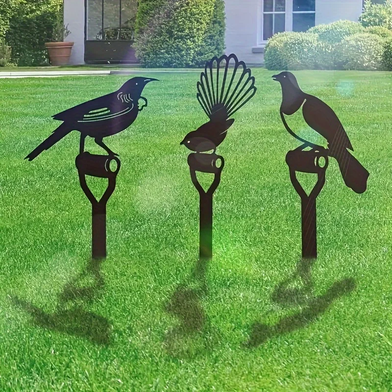 

1pc Vivid Bird Silhouette Bird On Black Shovel Garden Stake Outdoor Garden Sculpture With Spike, Outdoor Iron Art Decoration,