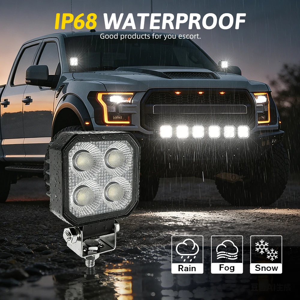 HAOLIDE 3인치 LED 작업등 백색 주행등 4렌즈 투광등 초고휘도 12V 24V 트랙터 트럭 오프로드용 Baot IP68