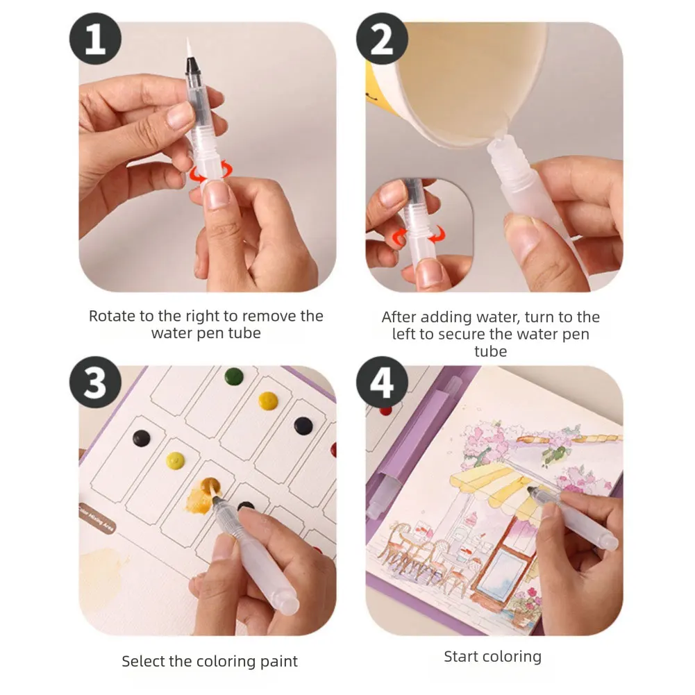 성인을위한 수채화 색칠하기 책 스트레스 릴리프 접이식 그림 패드 DIY Tri-Fold Art Kit All In 1 수채화 키트 아트 공급