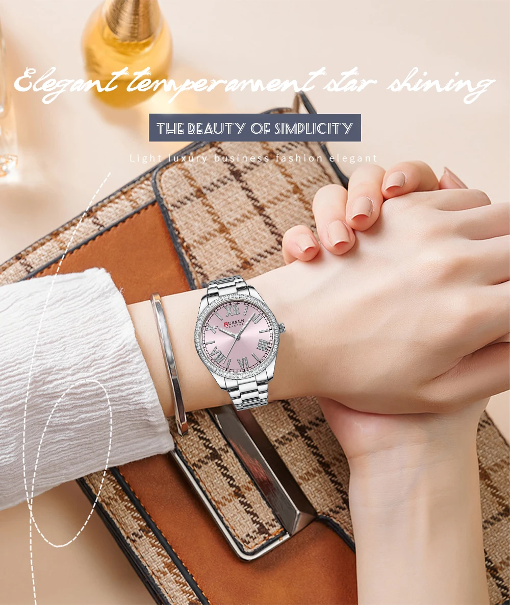 CURREN – Montre-bracelet en acier doré pour femmes, marque de luxe, tendance, élégante, décontractée, étanche - S57d3c67685594948a0f23644b5c703294