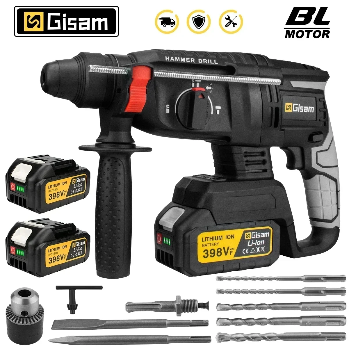GISAM Furadeira de Impacto Elétrica Brushless 26mm, ferramenta multifuncional sem fio recarregável, compatível com pinos de bateria Makita 18V