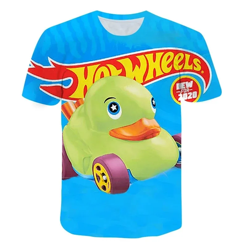Disney-camiseta infantil Hot Wheels 3D estampada, blusa charmosa de manga curta, camisa de rua, roupas de moda, meninos e meninas, verão, 2024