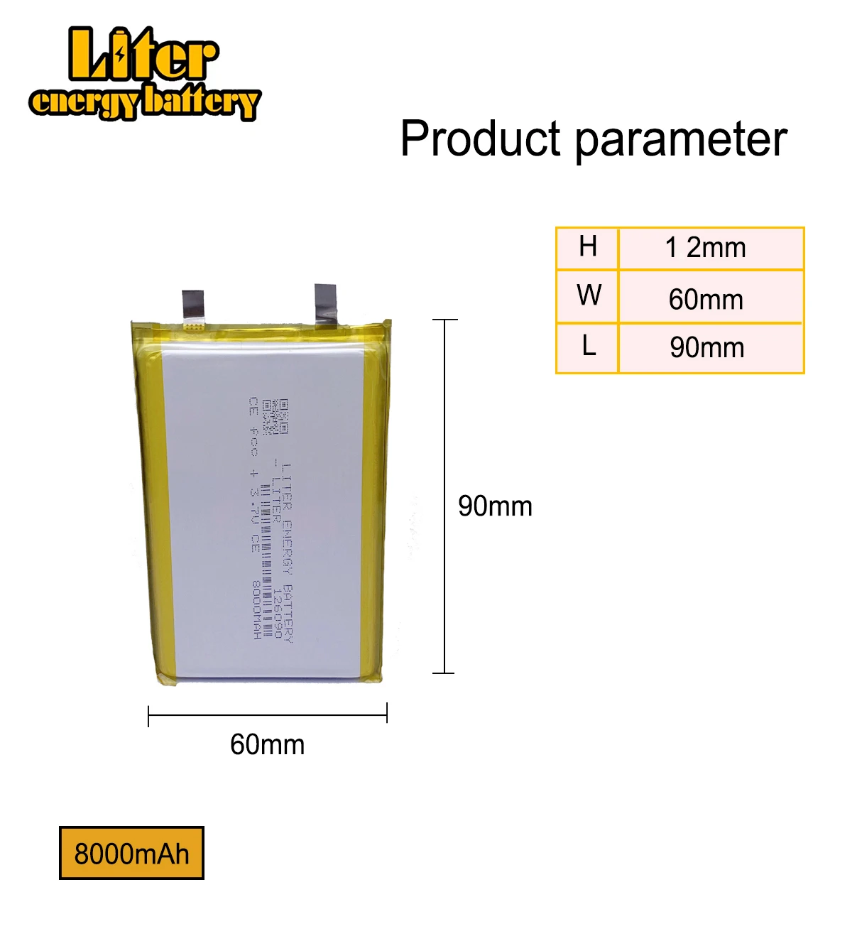 

3.7V Lithium polymer 8000mAh 126090 Soft package battery For Power Bank Bluetooth Speakers Tablet DVD battery