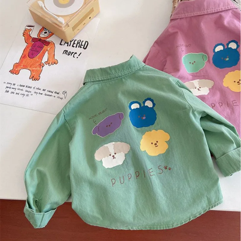 New Autumn Boys Cartoon graffiti Shirts Girls cotton long sleeve Tops Kids fashion Korean style loose shirts