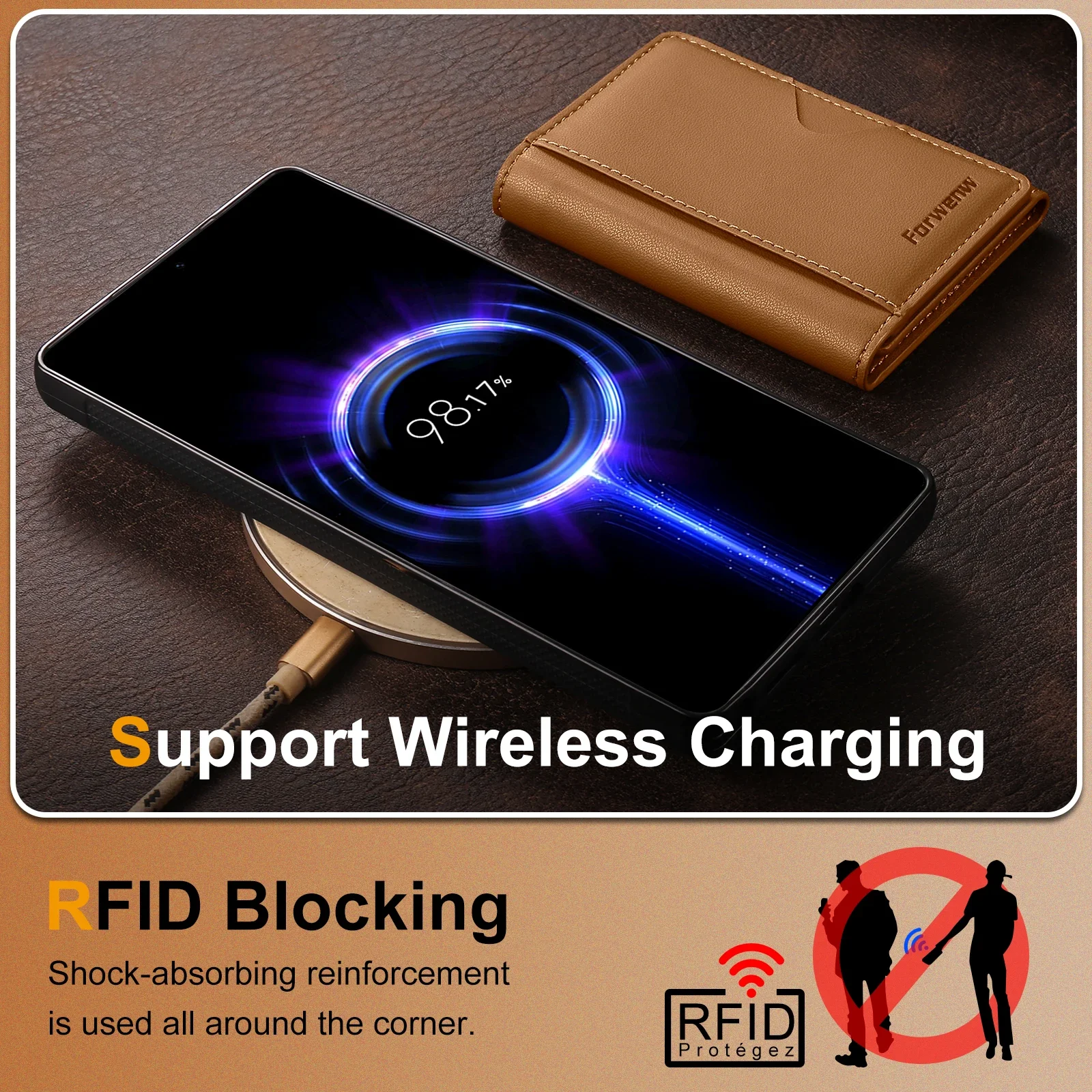 Magnetic Detachable Leather Case with Anti-Theft Magsafe Card Wallet