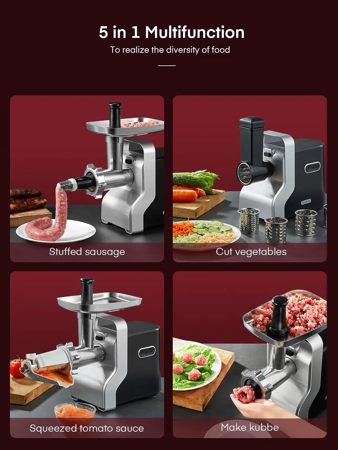 Meat Grinder for Home Use - 3000W Max Powerful - Sausage Stuffer with 3 Stainless Steel Grinding Plates - Size #12 5