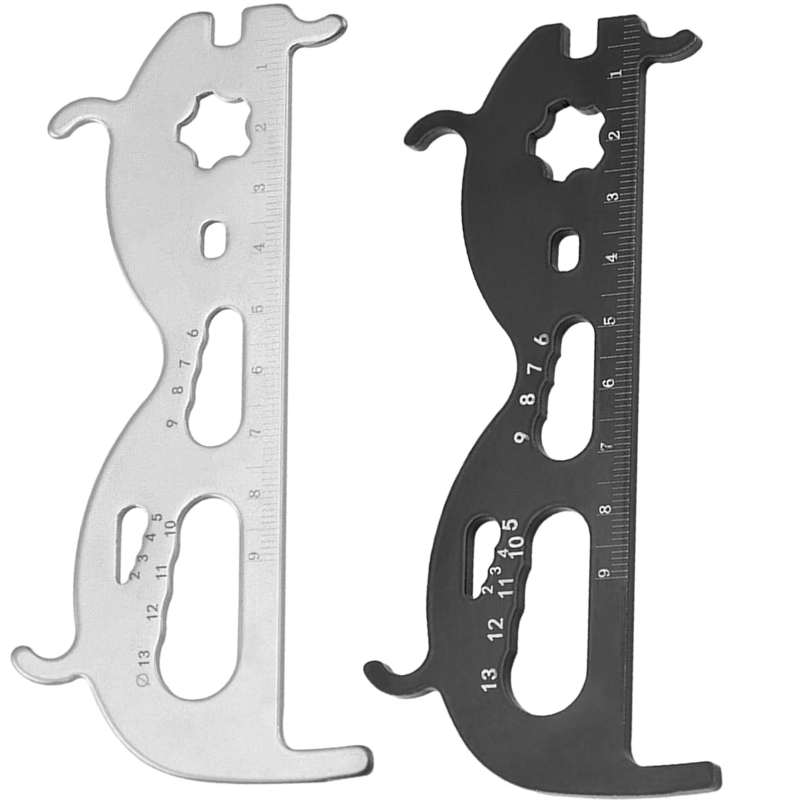 

2pcs Universal 6 In 1 Portable Wear-resistant Easy Operation With Hook For Bicycle Stainless Steel Chain Gauge Ruler 12.5cm