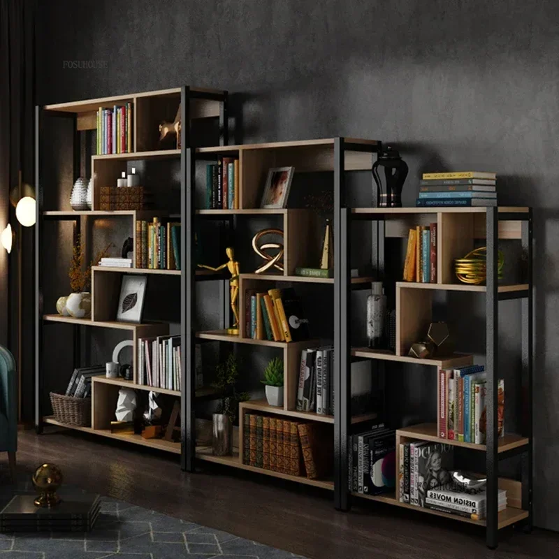 Simple Steel Floor-to-ceiling Bookcases Multi-layer Bookshelf Modern Home Furniture Wooden Desk Organizer Office Storage Shelf T