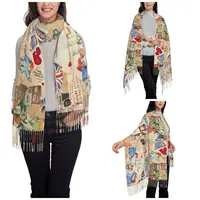 Womens Tassel Scarf Britain Paddington Brown Bear Long Soft Warm Shawl and Wrap Cute Movie Cartoon Daily Wear Cashmere Scarf 2