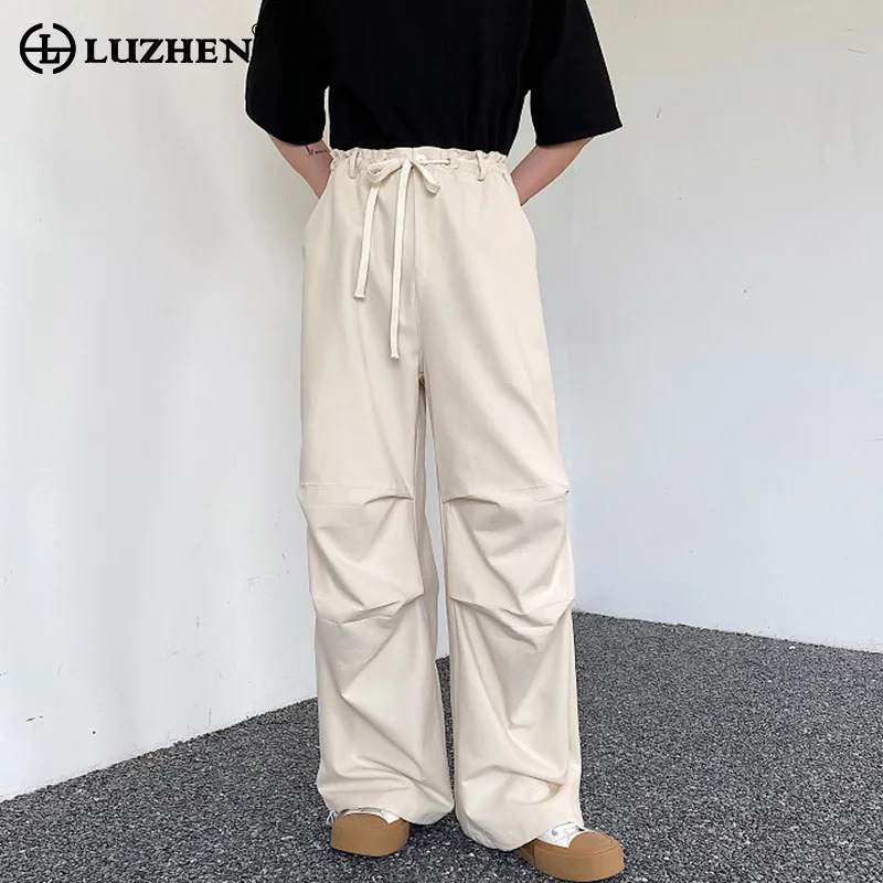 

LUZHEN плиссированные дизайнерские стильные широкие брюки Оригинальные однотонные элегантные модные уличные мужские повседневные брюки LZ3021
