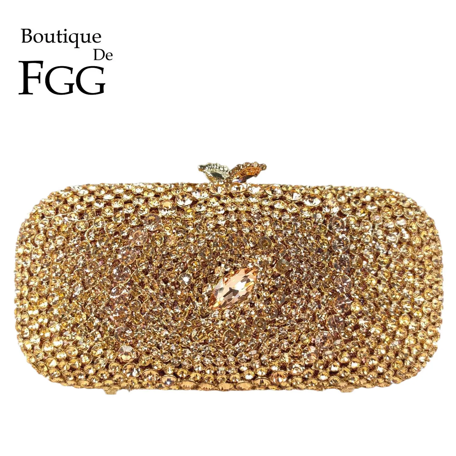 Gold Bridal Clutch Purse Bag Luxury Wedding Evening Gold Crystal