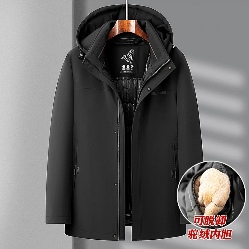 

Winter 2023 New Men's Cotton-padded Jacket Solid Color Business Casual Men's Jacket Liner Can Take Off Camel Fur Pike Parker