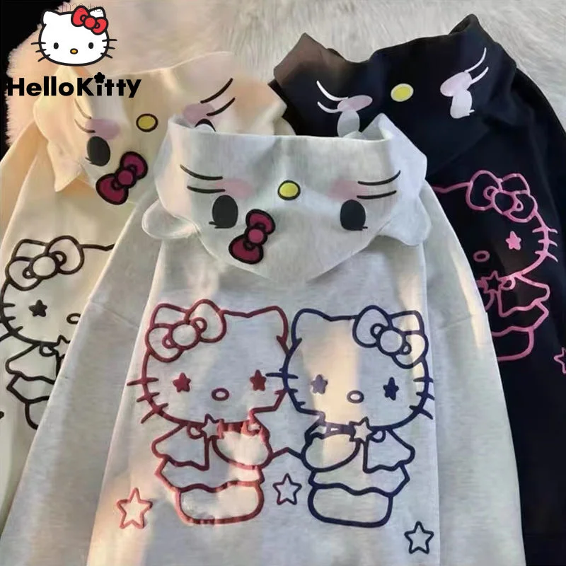 Sanrio-Hello-Kitty-Cute-Cardigan-Hoodie-Female-Loose-Oversize-Hooded ...