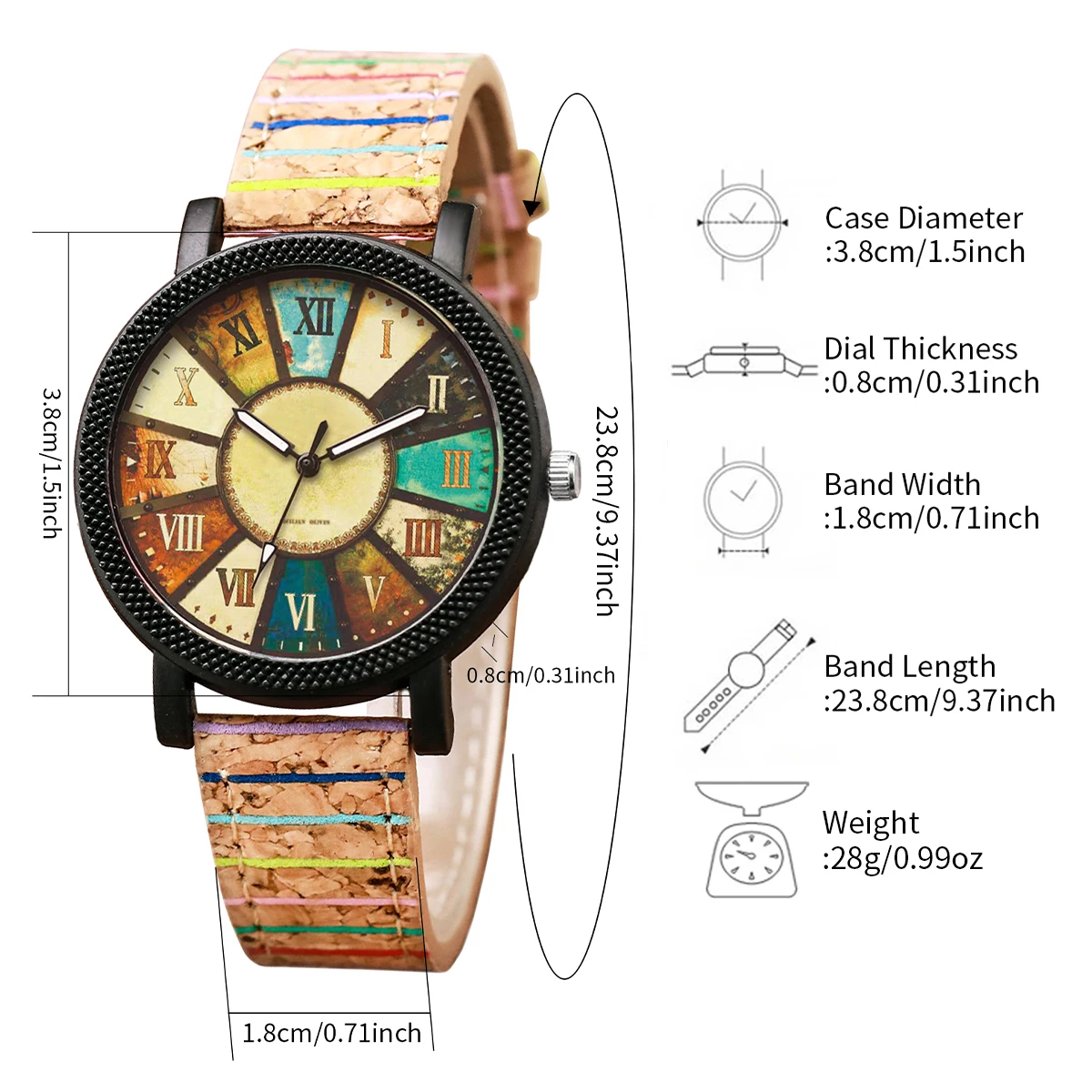 1PC Women's Fashion Watch Retro Roman Disc Quartz Imitation Leather Quartz Watch