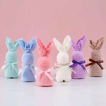 Rabbit Shape Hand Towel Soft Coral Fleece Super Absorbent Towel Gift Thickening Small Mini Towel Kitchen Bathroom Handkerchiefs 1