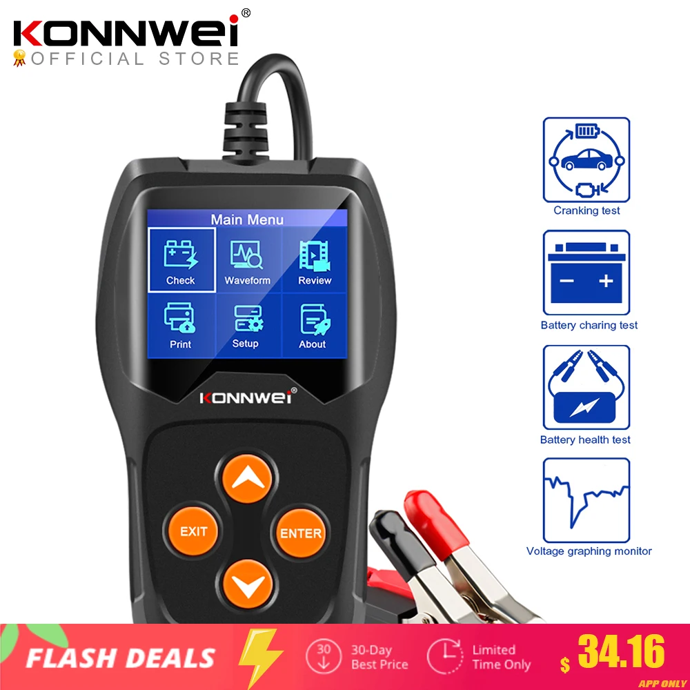 KONNWEI KW600 자동차 베터리 테스터, 12V 100에서 2000CCA, 배터리 툴, 자동차 고속 크랭크 충전 진단 
