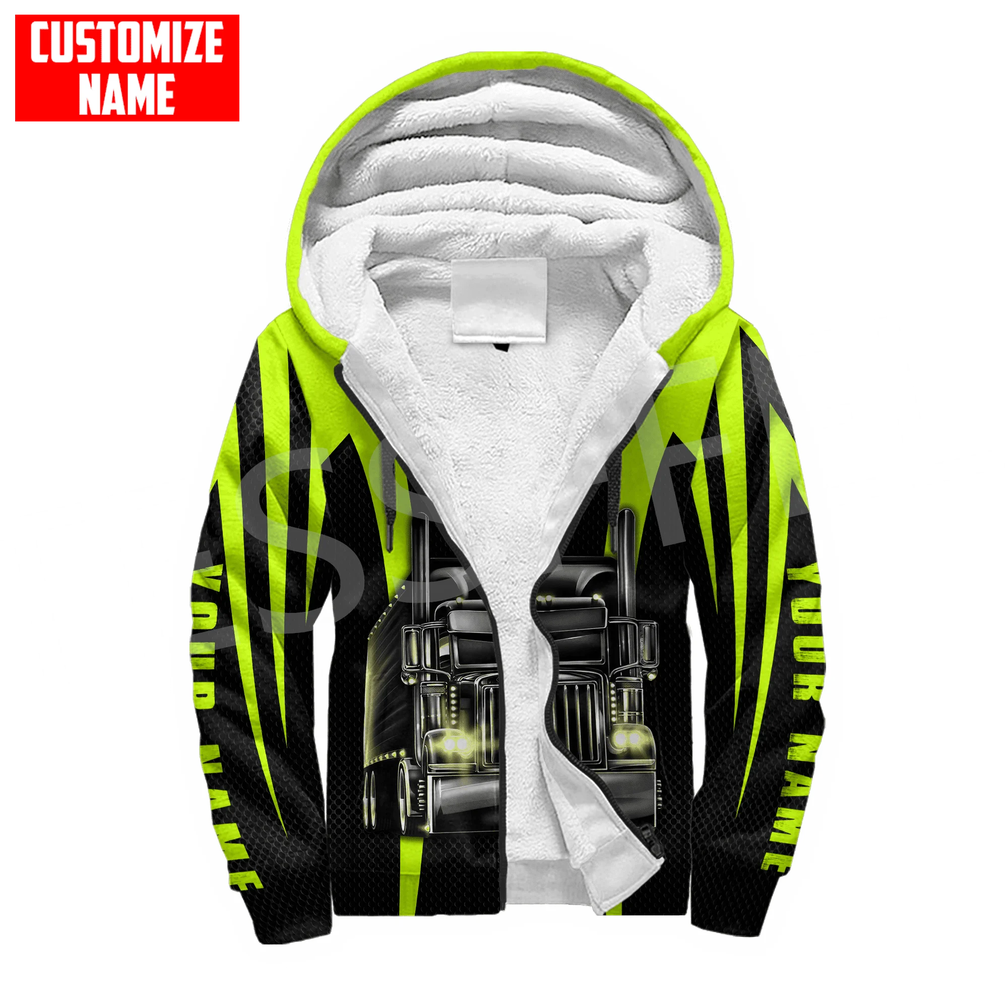 Custom Name Truck Operator Cosplay Trucker Driver Worker Tattoo Harajuku Autumn Winter Thicker Overcoat Fleece Hoodies Jacket X6