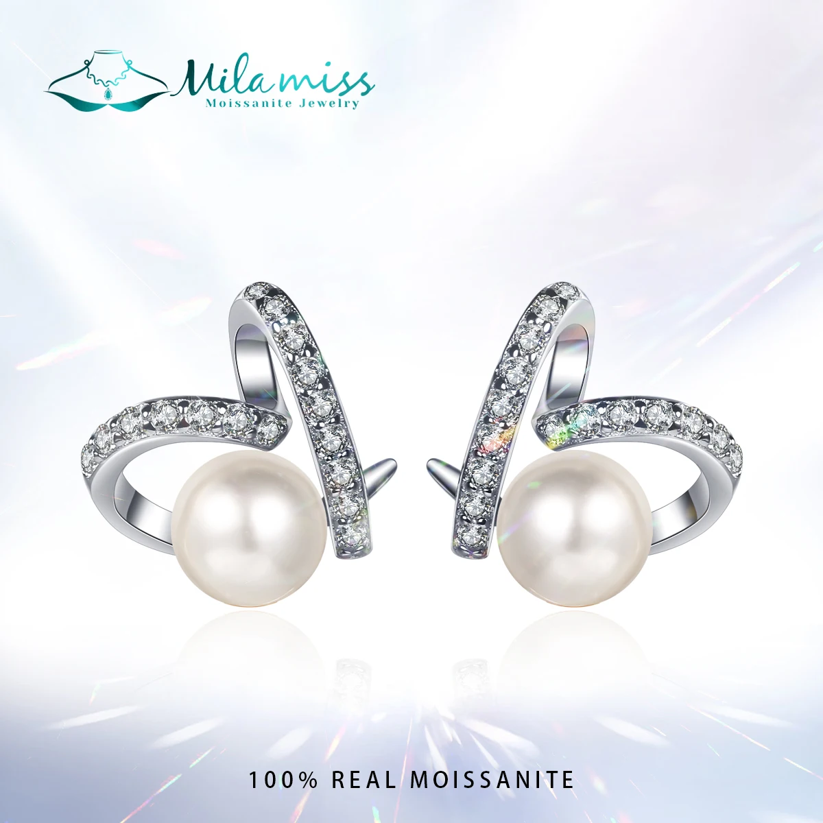 

MILAMISS Freshwater Cultured Pearl Earrings Whit Gold Moissanite for Women Stud Earrings 925 Sterling Silver Heart Ear Studs