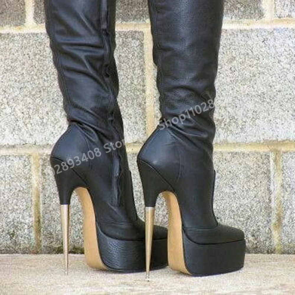 Women’s Thick High-Heel Knee-High Black Boots | Elegant Streetwear