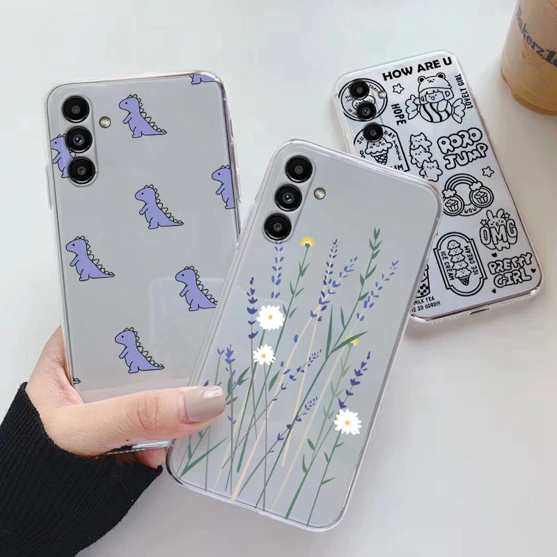 Clear Floral Cartoon Heart Shockproof Soft TPU Case - Transparent Cover