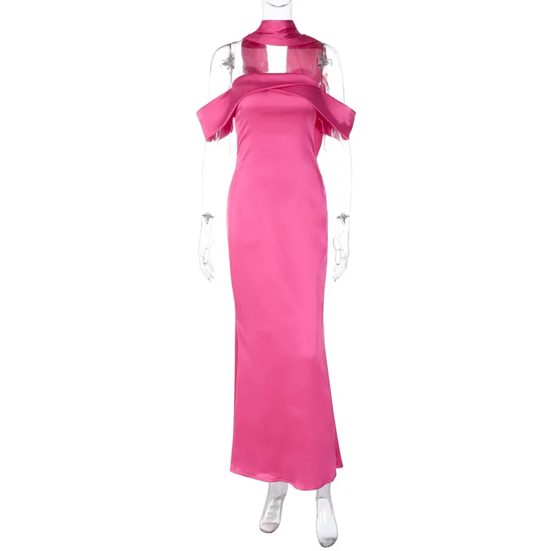 Elegante vestido largo sin espalda para mujer, ajustado, a la moda, con hombros descubiertos, vestido de fiesta de noche con cremallera, vestido de fiesta liso 2025