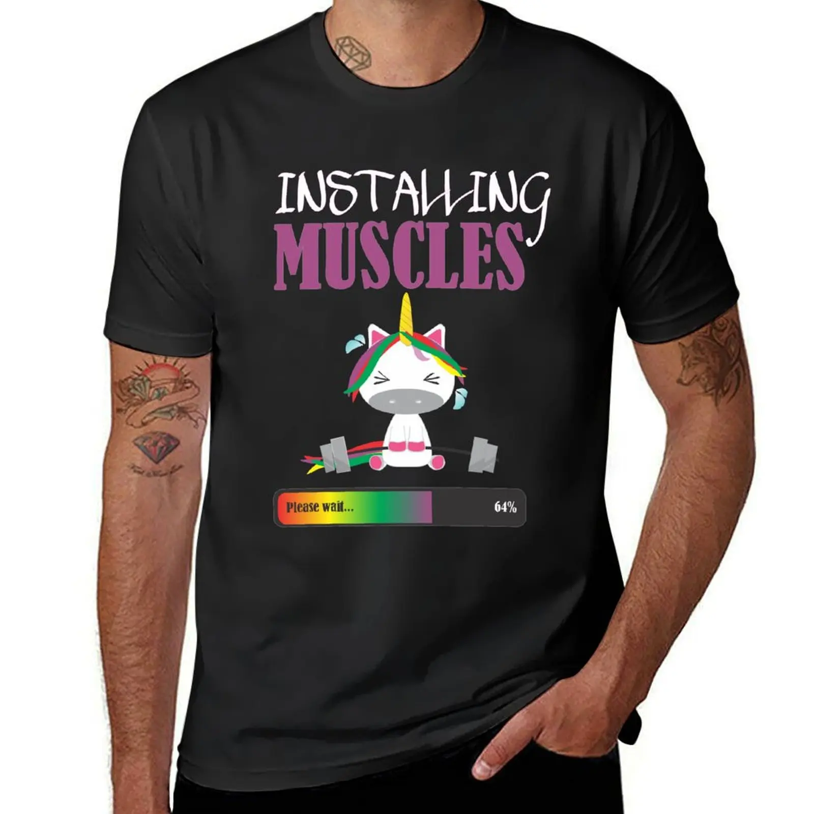 

Installing Muscles - Funny unicorn gym T-Shirt kawaii clothes customizeds korean fashion t shirts for men