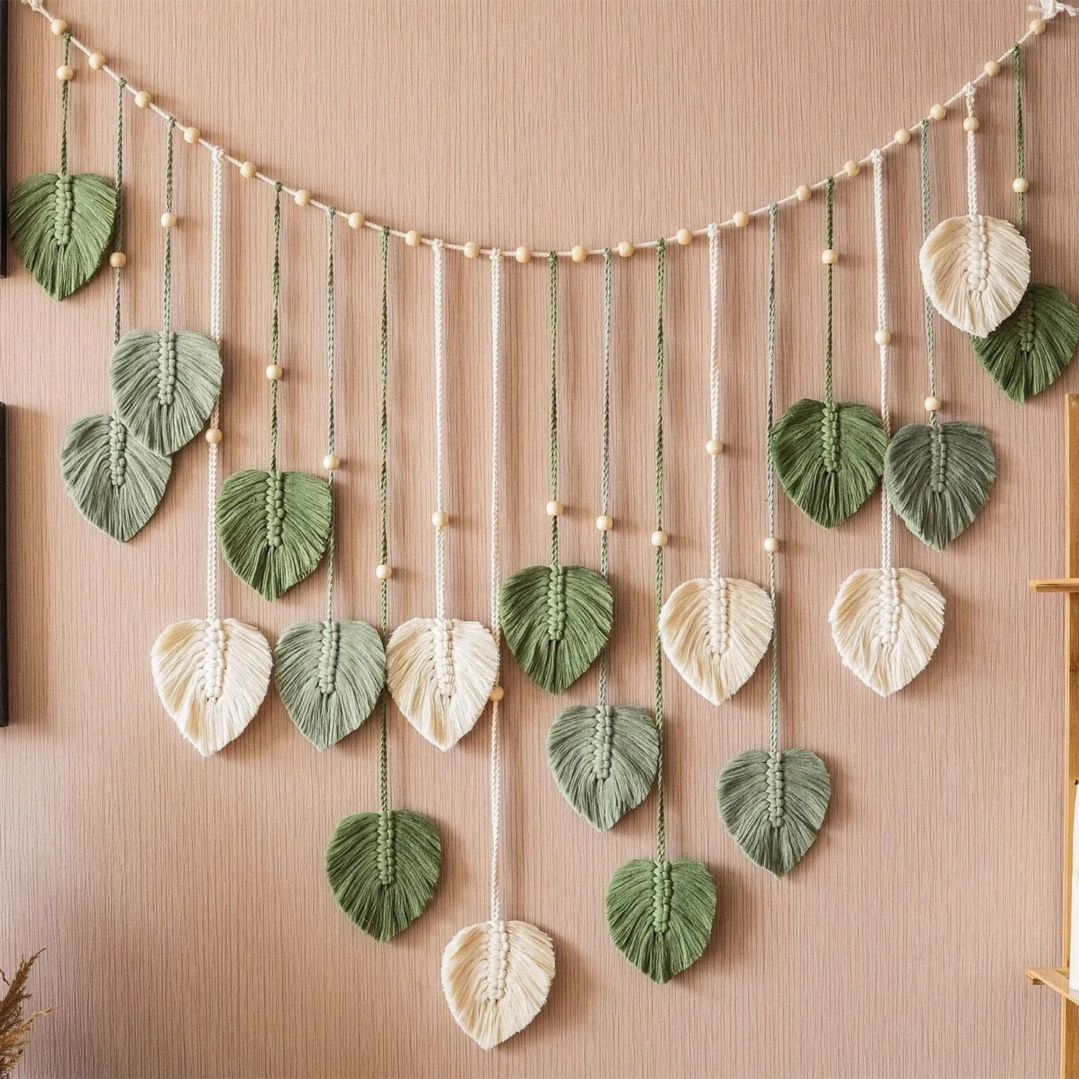 1 Pc Green Leaves Garland, Macrame Wall Art, 1