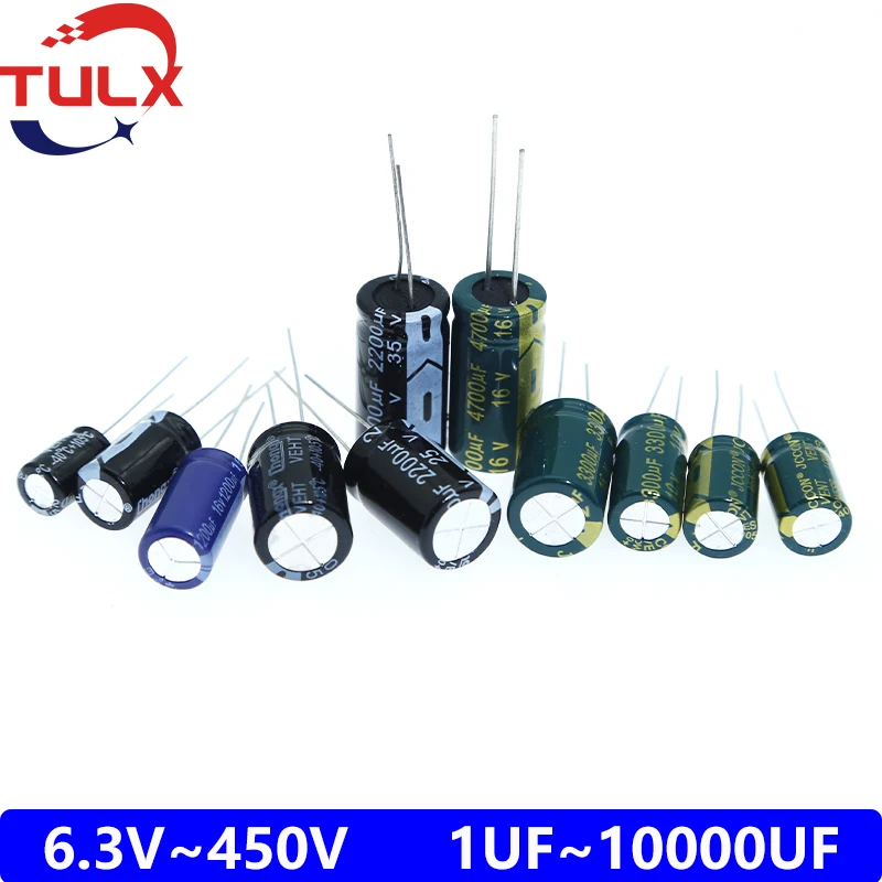 6.3V10V 16V 25V 35V 50V 400V 450V Aluminum Electrolytic Capacitor 100UF 220UF 330UF 470UF 680UF 1000UF 1500UF 2200UF 3300UF 10v aluminum electrolytic capacitor 100uf 220uf 330uf 470uf 680uf 1000uf 2200uf 3300uf 4700uf 6800uf 10000uf