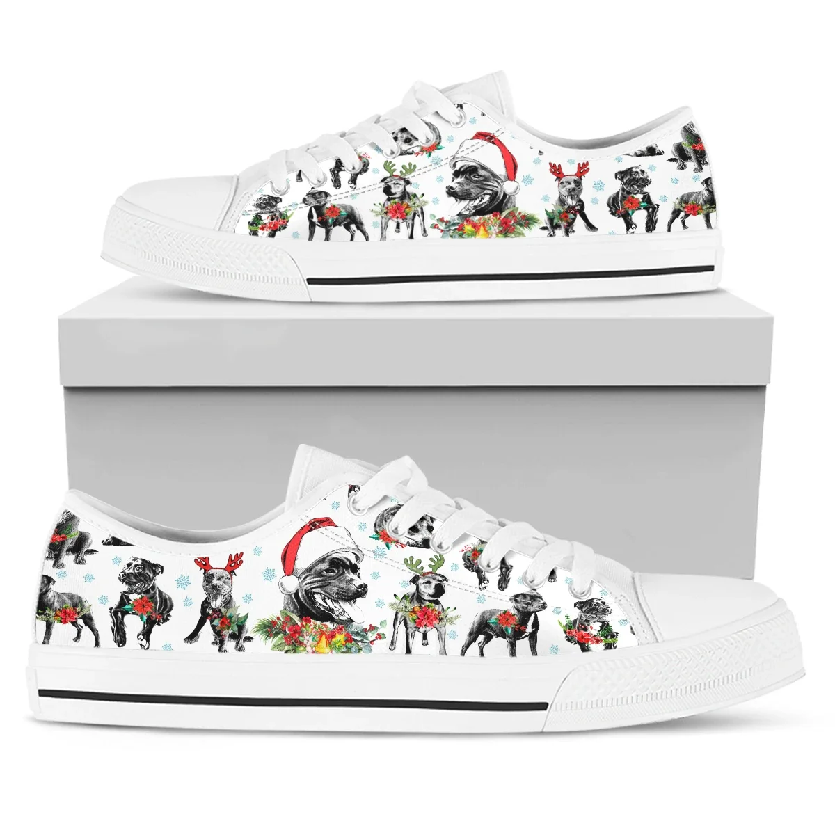 Student Shoes Cute Christmas Pitbull Lover Women Vulcanized Shoes Sneakers Ladies Lace-up Casual Breathable Canvas Shoes
