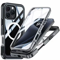 Enhanced Outdoor Dropproof Waterproof Magnetic Dustproof Transparent Phone Case - iPhone 16 (Black)