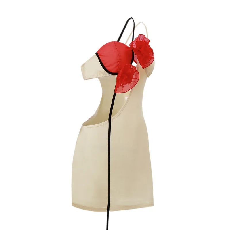 Elegante minivestido sexy sin espalda con flores rojas para mujer, vestido ajustado sin tirantes y espalda descubierta para fiesta y club, nuevo