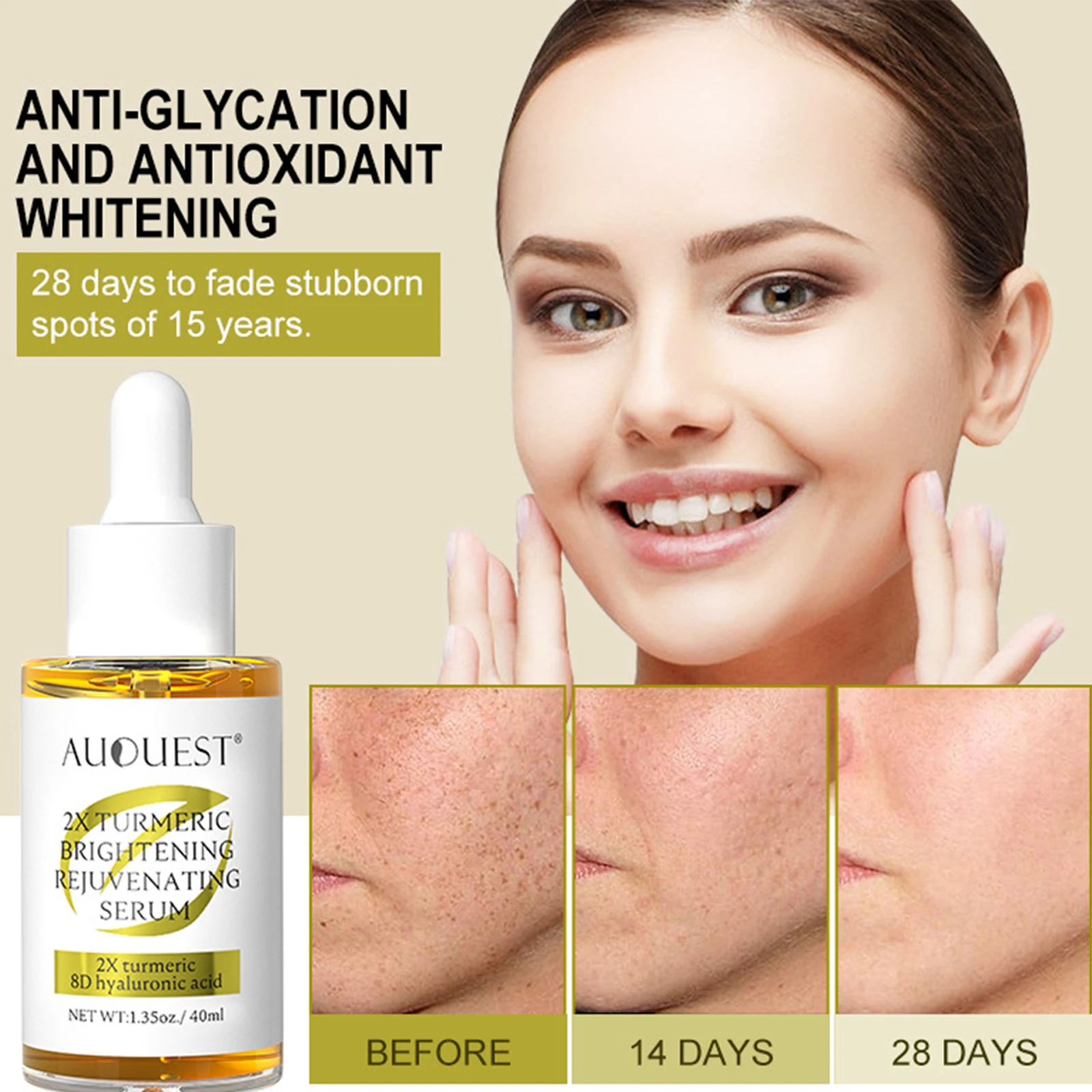 

40ml Vitamin C Facial Serum Rejuvenating Turmeric Oil Whitening Dark Spot Remover Hyaluronic Acid Moisturizing Face Skin Care
