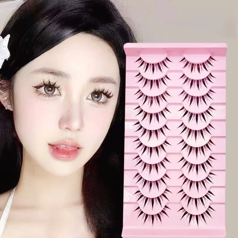 10 pairs of cartoon-style spiky anime eyelashes in a natural look. Perfect for beginner makeup, suitable for daily date occasion