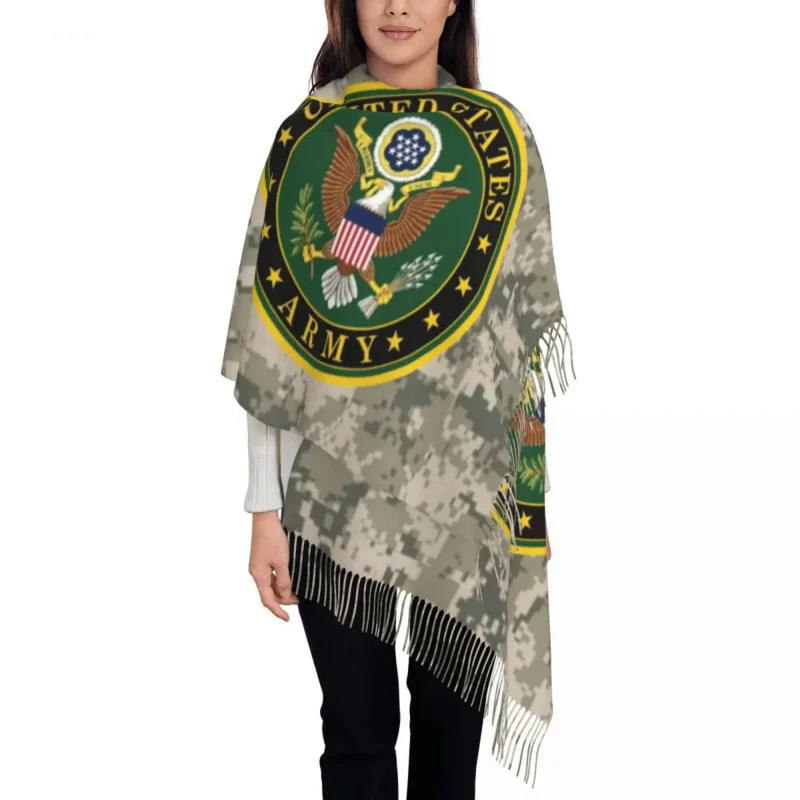 

United States Army Camo Scarf Women Luxury Winter Shawl Wraps Military Tactical Camouflage Tassel Wraps